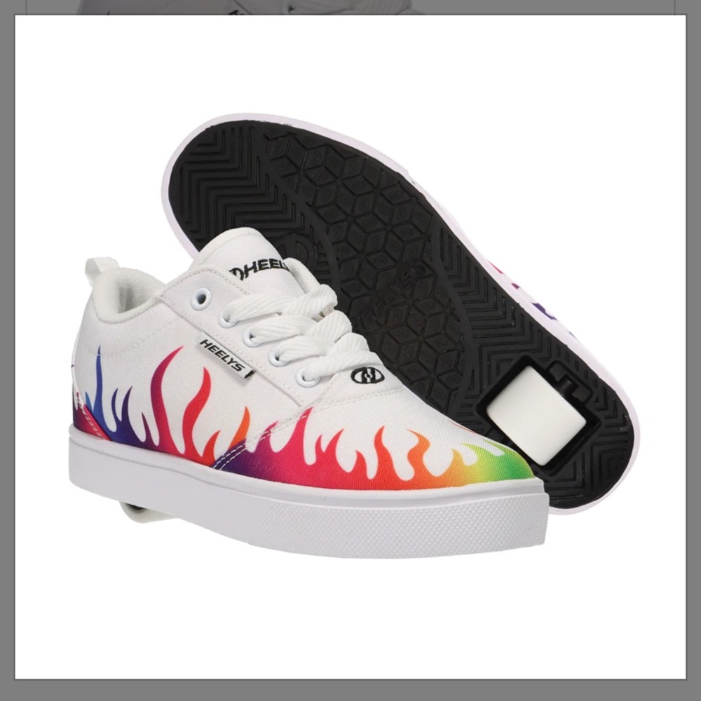 Heelys pro 20 prints. White/rainbow flames sneakers. Size 2 youth
